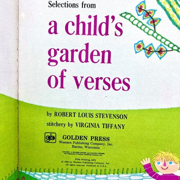 A Child’s Garden Of Verses Golden Book 1972 Virginia Tiffany Stitchery Art HC - Picture 3 of 8